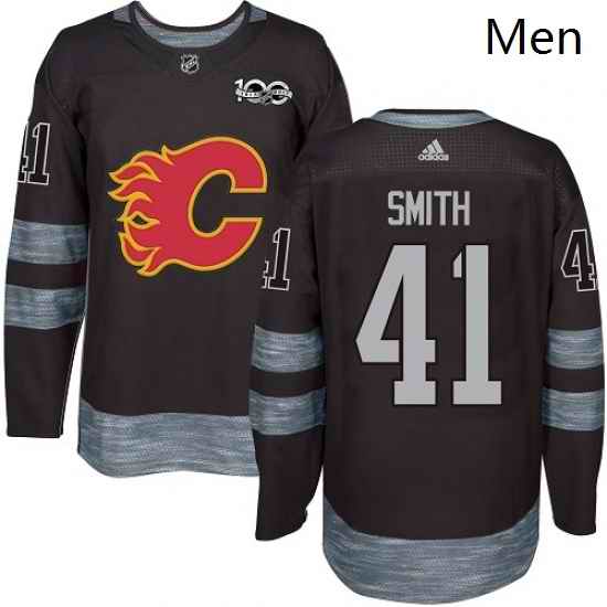 Mens Adidas Calgary Flames 41 Mike Smith Authentic Black 1917 2017 100th Anniversary NHL Jersey
